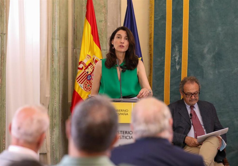 La ministra de Justicia, Pilar Llop, ofrece una rueda de prensa para presentar la Memoria 2021 de Hallazgos Toxicológicos en Víctimas Mortales de Accidente de Tráfico en el Palacio de Parcent, a 20 de julio de 2022, en Madrid (España). 
