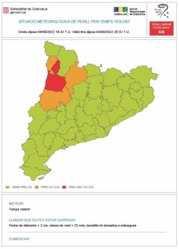 El Meteocat avisa de temps violent" en quatre comarques de Lleida el 4 d'agost de 2022.