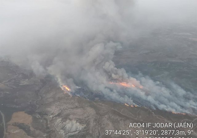 Imagen del incendio en Jódar (Jaén) declarado en la tarde del jueves 4 de agosto