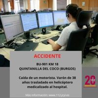 Herido un motorista en un accidente en la BU-901 en Quintanilla del Coco