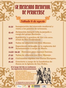 Cartel de la programación del IX Mercado Medieval de Peracense.