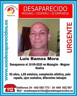 Archivo - Cartel alertando de la desaparición de Luis Ramos Mora.