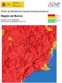 El nivel de riesgo de incendio forestal este sábado continúa siendo extremo en la Región, excepto en el litoral