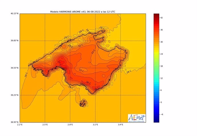 Mapa de temperaturas en Mallorca.