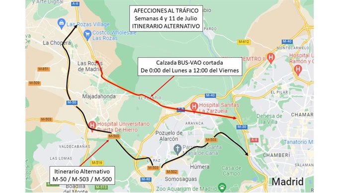 Archivo - El BUS-VAO de la A-6 sufrirá cortes al tráfico por obras de rehabilitación del firme