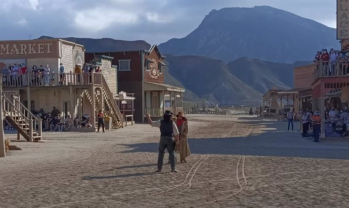 Espectáculo western en el marco del AWFF en Minihollywood Oasys, en Tabernas (Almería).