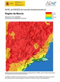 El nivel de riesgo de incendio forestal previsto este lunes es extremo en la Región, excepto en el litoral