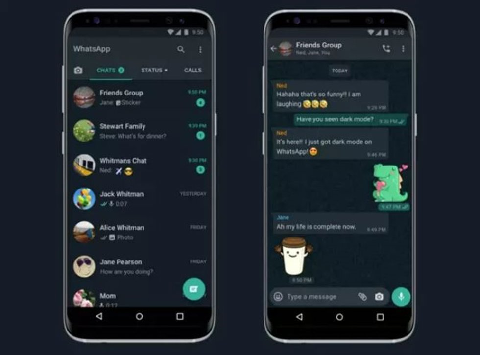 Chats de WhatsApp con el modo oscuro de la aplicación