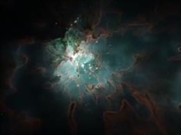 Simulación de una región de formación estelar, donde las estrellas masivas destruyen su nube madre.