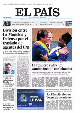 Portada de El País del lunes 8 de agosto de 2022.