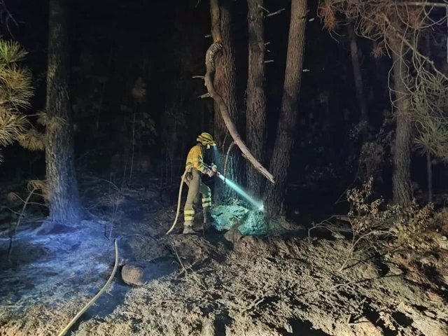 Un manguerista en la zona del incendio de Santa Cruz del Valle.