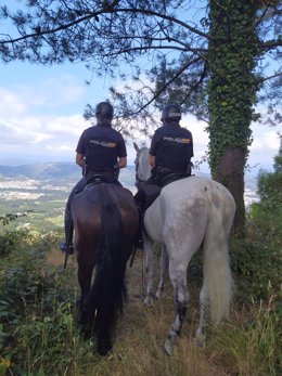 La Unidad de Caballería de la Policía Nacional patrulla montes de Vigo dentro del plan de prevención de incendios.