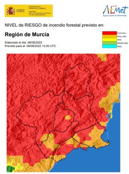 Mapa riesgo incendio en la Región de Murcia