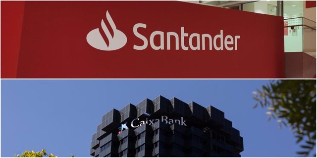 Archivo - Logos de Santander y CaixaBank