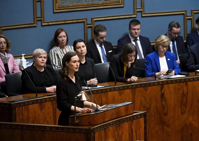 Archivo - Sanna Marin, primera ministra de Finlandia, habla ante el Parlamento