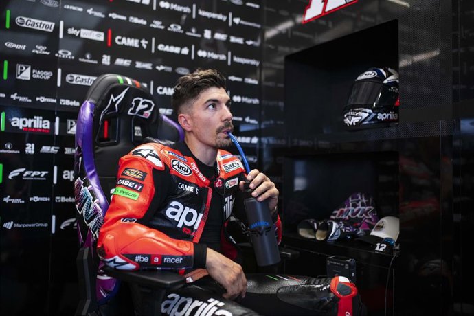 El piloto de MoroGP Maverick Viñales (Aprilia), durante el Gran Premio de Gran Bretaña.