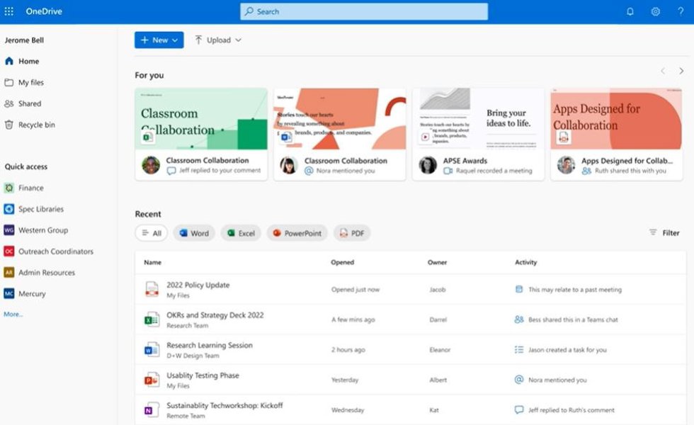 La nueva interfaz de OneDrive