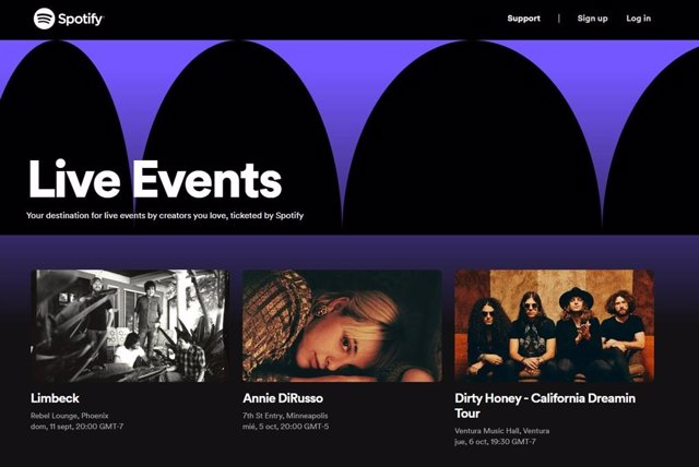 Interfaz de Spotify Live Events