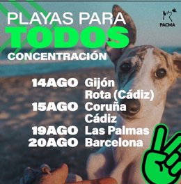 Concentraciones en seis ciudades españolas para reclamar el libre acceso a las playas de los animales.