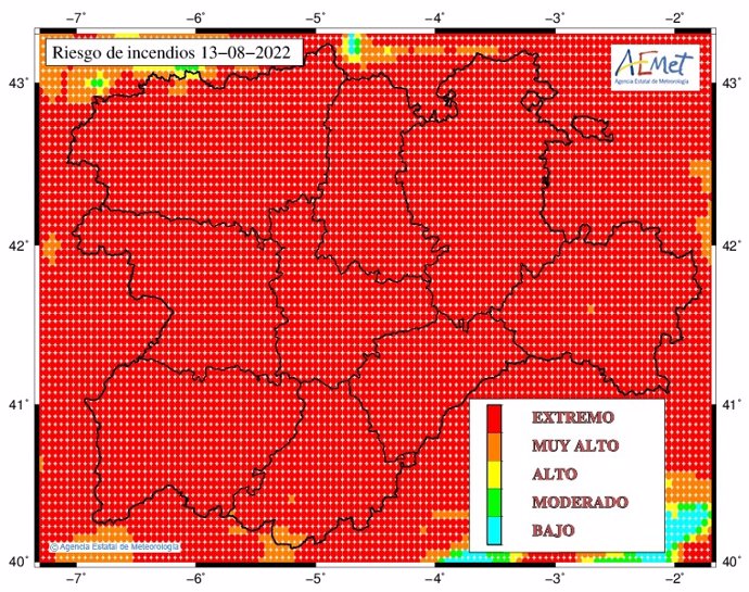 Mapa previsión riesgo de incendios.