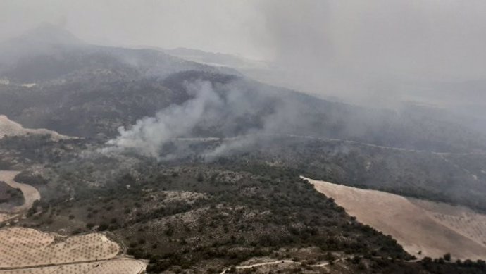 Incendio forestal en el paraje de 'La Celia' que afecta a Murcia y Albacete