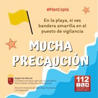 Cinco banderas amarillas en las playas de la Región de Murcia este lunes