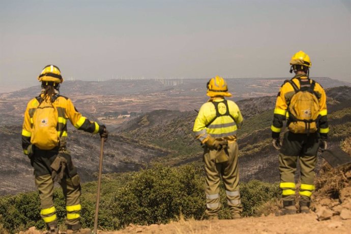 Efectivos del INFOAR en el incendio de Anón de Moncayo.