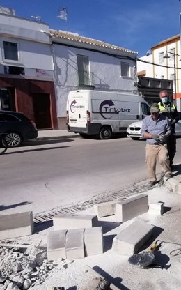 Imagen de una actuación por daños en infraestructuras en La Puebla de Cazalla (Sevilla).