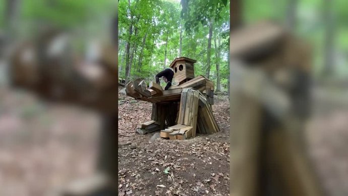 Así es el gigante de madera construido en un bosque por este carpintero