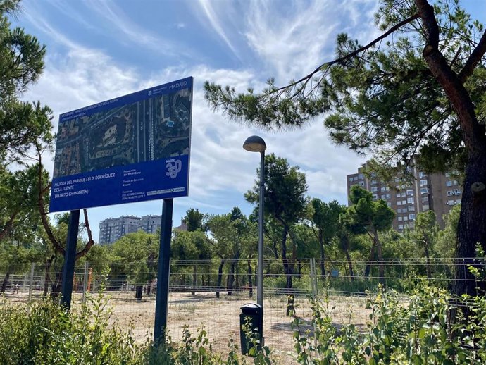 Obras del parque Félix Rodríguez de la Fuente, en el distrito de Chamartín (Madrid).