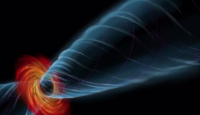 Ilustración de las nuevas observaciones del agujero negro en el centro de M87