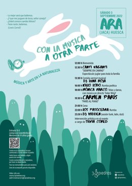 Cartel de la primera edición del festival 'Con la Música a Otra Parte' que se celebrará ne la localdiad oscense de Ara el próximo 3 de septiembre.
