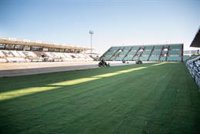 La colocación de los tepes de césped en el Estadio Romano de Mérida avanza a "buen ritmo"