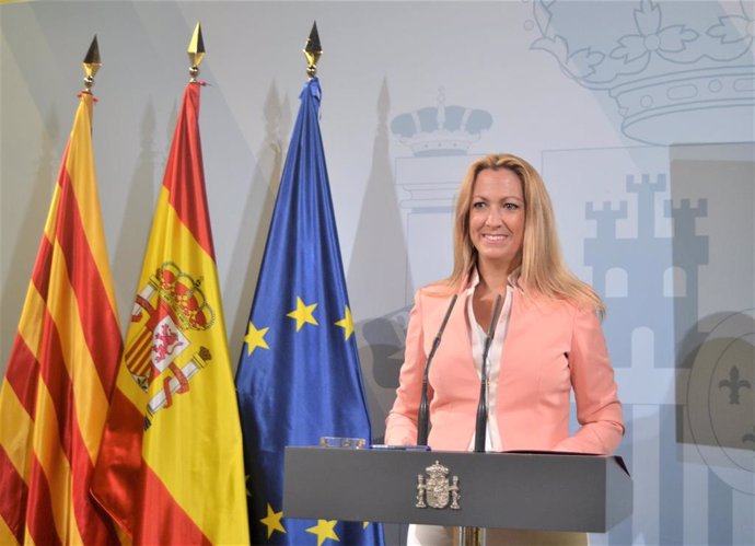 La delegada del Gobierno, Maria Eugnia Gay, en rueda de prensa desde la delegación del Gobierno.