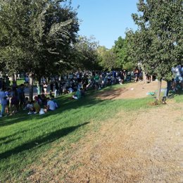 Botellona en el Parque del Guadaíra con motivo del partido del Betis el pasado 15 de agosto.
