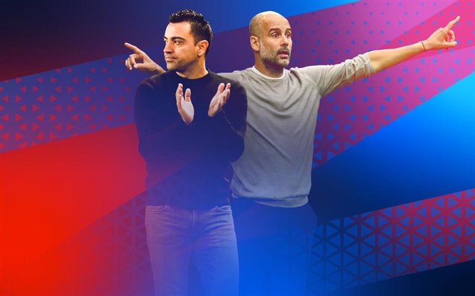 Xavi y Pep Guardiola en una promoción del amistoso solidario entre FC Barcelona y Manchester City