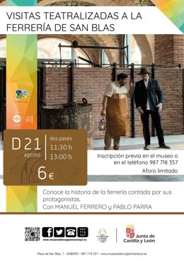 Cartel anunciador de las visitas teatralizadas a la Ferrería de San Blas.