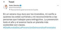 Sánchez envía su "cariño" a lo afectados por los incendios e insta a la prevención durante todo el año