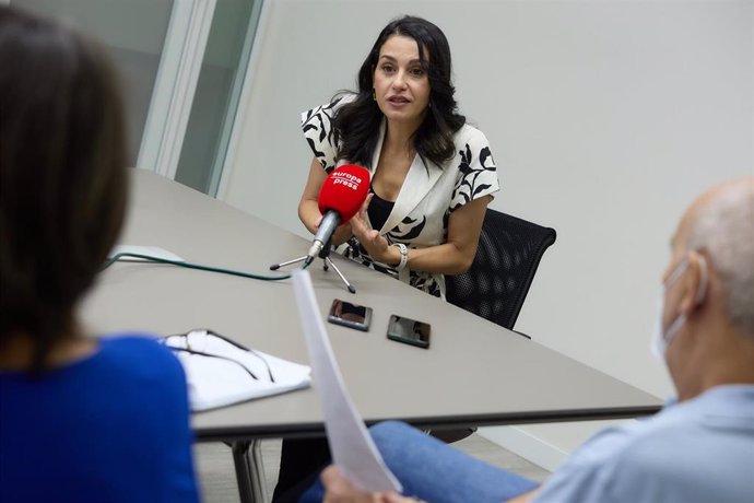 La presidenta de Ciudadanos, Inés Arrimadas, en una imagen de 26 de julio de una entrevista con Europa Press.