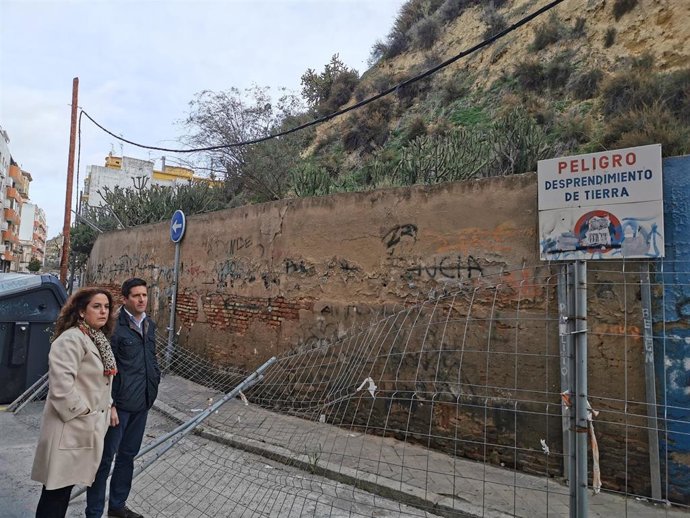 El portavoz del Grupo Municipal de Ciudadanos (Cs) en el Ayuntamiento de Huelva, Guillermo García de Longoría, frente al muro de la calle Aragón.