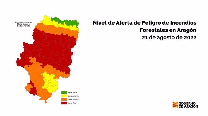 Alerta roja de peligro de incendios forestales en varias zonas de Aragón.