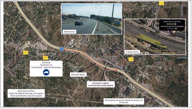 Obras de reparación y mejora de la estructura situada en el kilómetro 29,5 de la autovía A-6 sentido Madrid