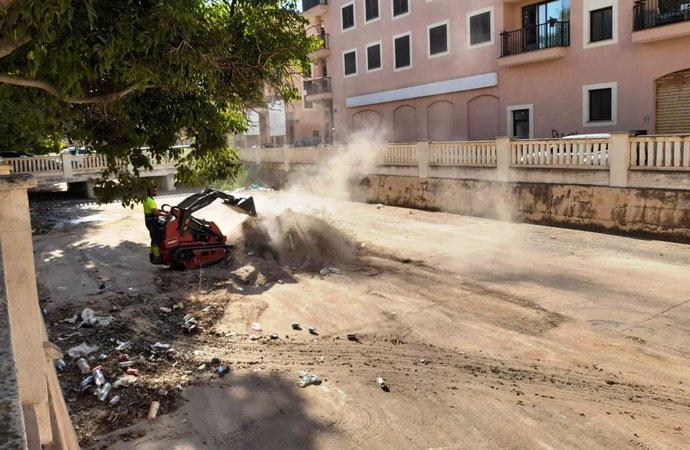 Tareas de limpieza en un torrente de Palma.