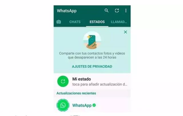 Captura de la opción de Estados de WhatsApp