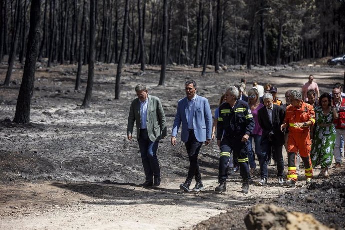 El presidente del Gobierno, Pedro Sánchez, viista la zona afectada por el incendio de Bejís, a fecha 22 de agosto