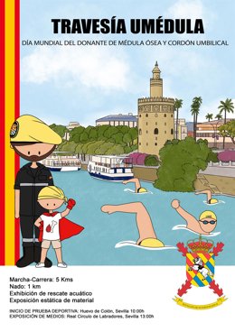 Cartel anunciador de la travesía del Guadalquivir que protagoniza la Unidad Militar de Emergencias (UME).