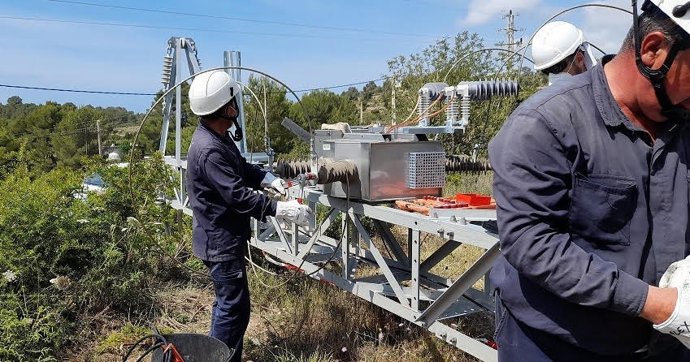 Empleados de Endesa trabajando en la red eléctrica de Baleares.