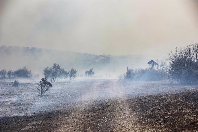 Zona calcinada en el Bastión de la Calderona por el incendio forestal que va desde Alcublas