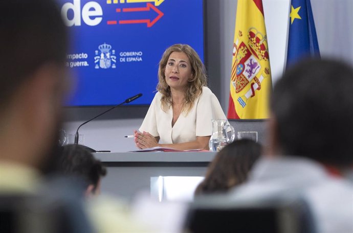 La ministra de Transportes, Movilidad y Agenda Urbana, Raquel Sánchez, este martes en la rueda de prensa posterior a la reunión del Consejo de Ministros. 