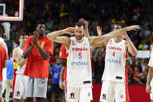 Rudy Fernandez of Spain celebrates the victory during the basketball friendly national match played between Spain Team and Greece Team at Wizink Center pavilion on August 11, 2022, in Madrid, Spain.